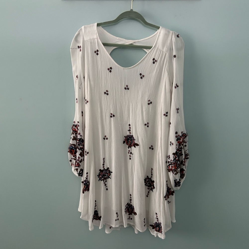 Free People White Boho Embroidered Dress